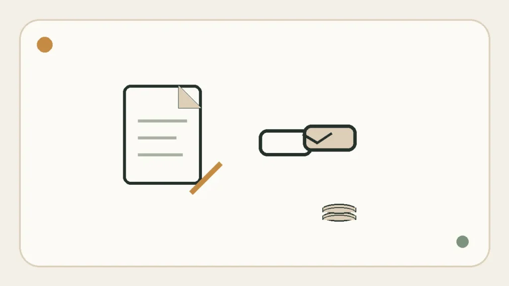 Minimal infographic with an agreement document, handshake and commission symbols