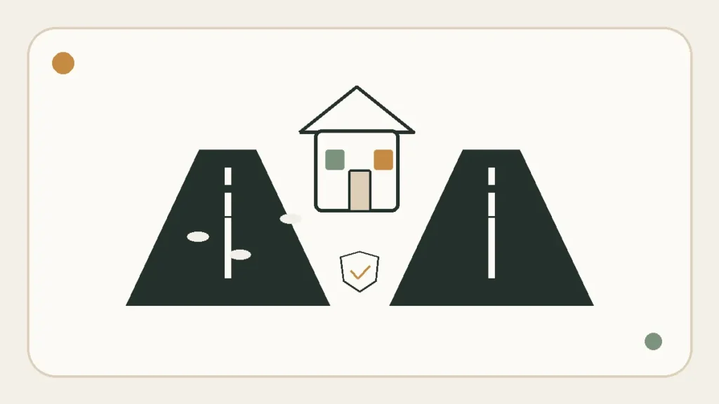 Minimal infographic comparing rough and smooth roads leading to a house