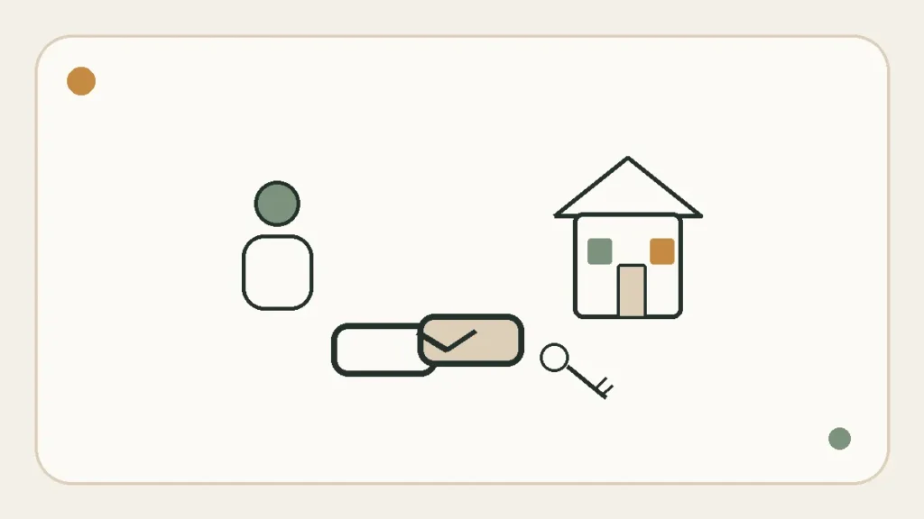 Minimal infographic with a buyer, handshake, house and key